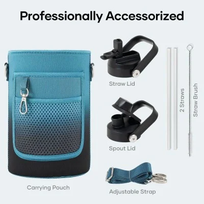 Buzio Duet Series Water Bottle with 2 Lids and Sleeve 1.9L - Indigo Crush